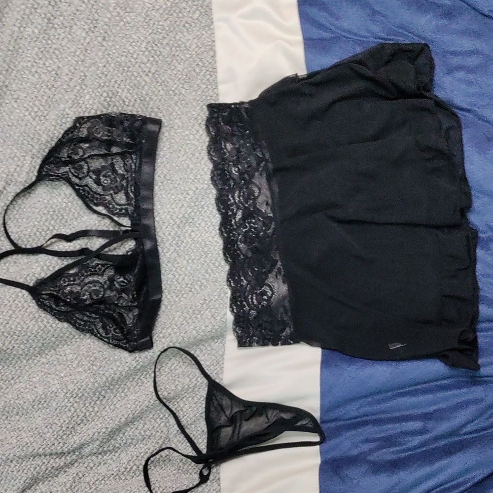 3 Piece Bra, Skirt and Thong Lingerie Set
